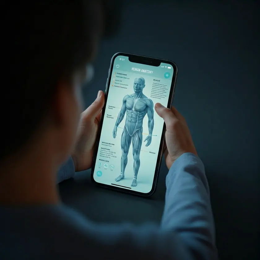 Paciente ou aluno fazendo exercícios no celular